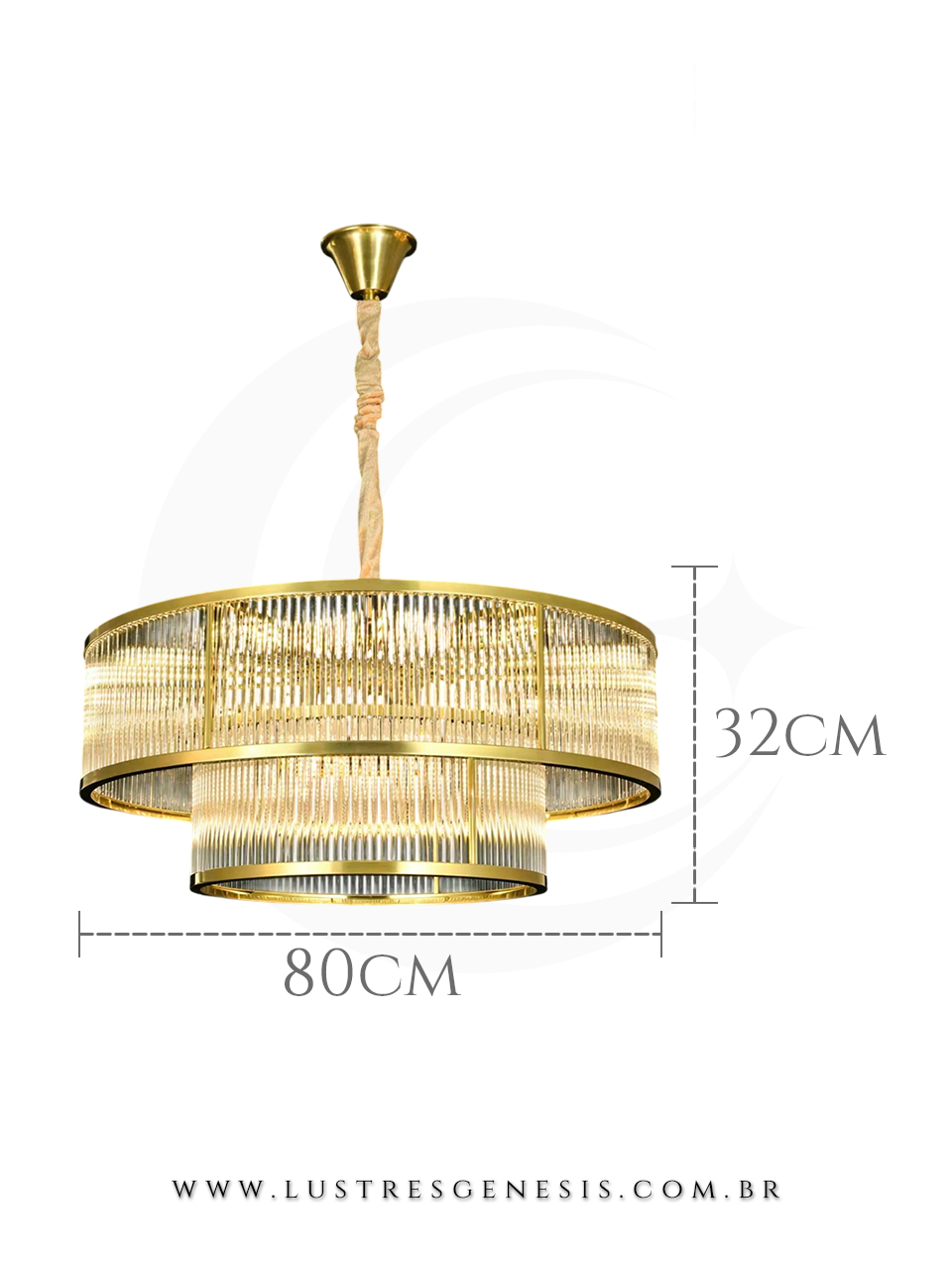 Lustre Pendente Ø80cm de Cristal Dourado Redondo Para Salas de Luxo, Escritórios e Mesa de Jantar